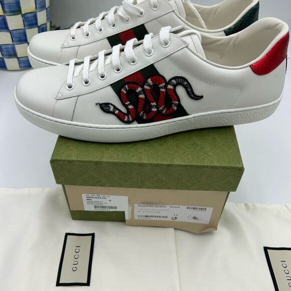 Men’s Gucci, ace embroidered leather sneakers, size 13 made in Italy - Picture 5 of 9
